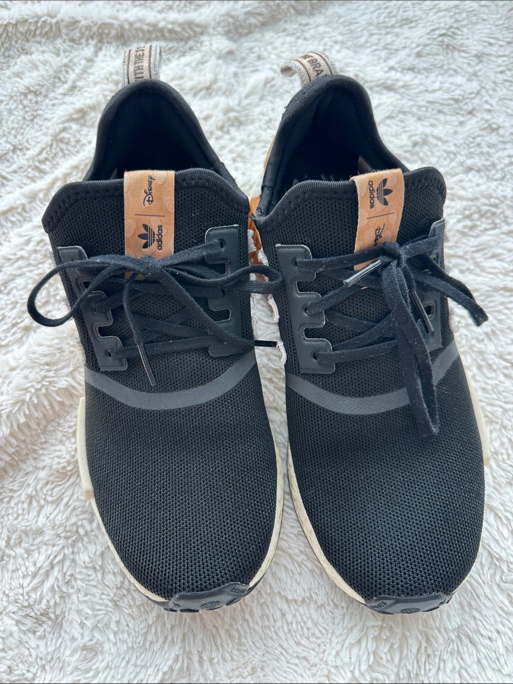 adidas Kids Black and Tan Sneakers with White Stripes - Picture 2 of 6